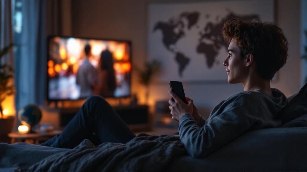 Viewer exploring CinePulse Global on their phone while watching a movie